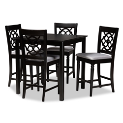 Baxton Studio Arden Modern and Contemporary Grey Fabric Upholstered Espresso Brown Finished 5-Piece Wood Pub Set